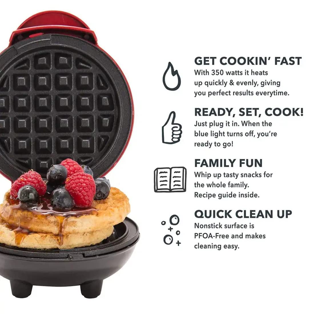 Kunya® Mini Waffle Maker 4 Inch- 350 Watts: Stainless Steel Non-Stick Electric Iron Machine for Individual Belgian Waffles, Pan Cakes, Paninis Other Snacks