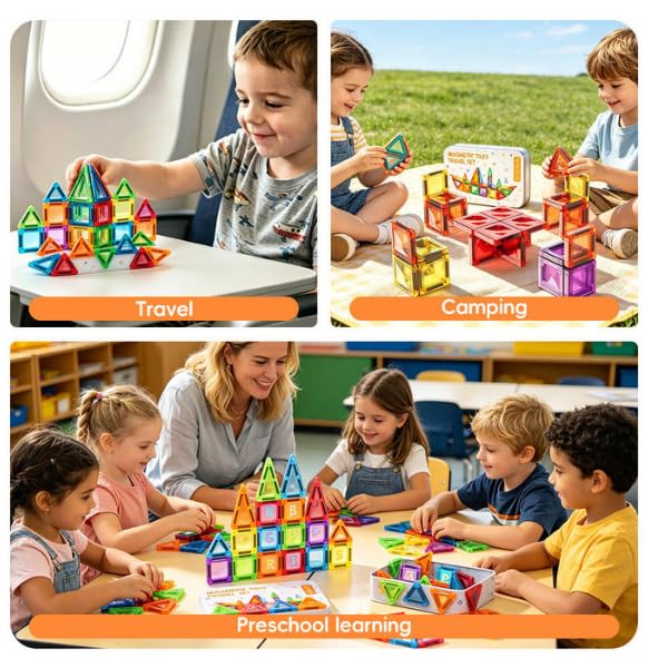 Ji and Ja Magnetic Building Tiles Set 3D Clear Magnet Blocks Toys