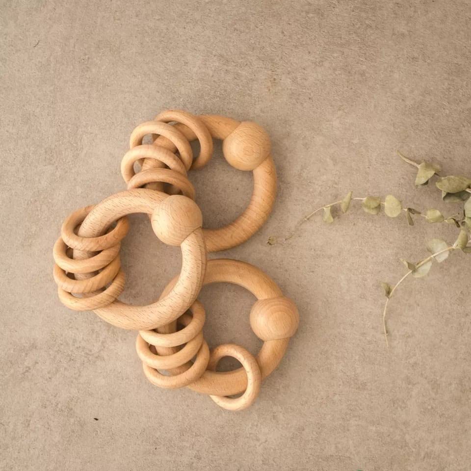 Round Ring Neem Base Wooden Rattle Cum Teether, 100% Natural Wood Wtih Antibacterial And Anti Fungal