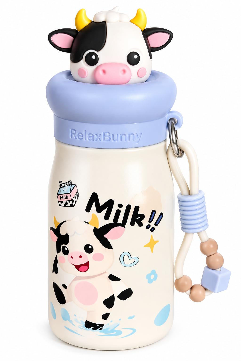 Cow Theme Animal Sipper Bottle  Stainless Steel Sipper Water Bottle with Straw  480 ml Leak proof Animal Sipper Bottle