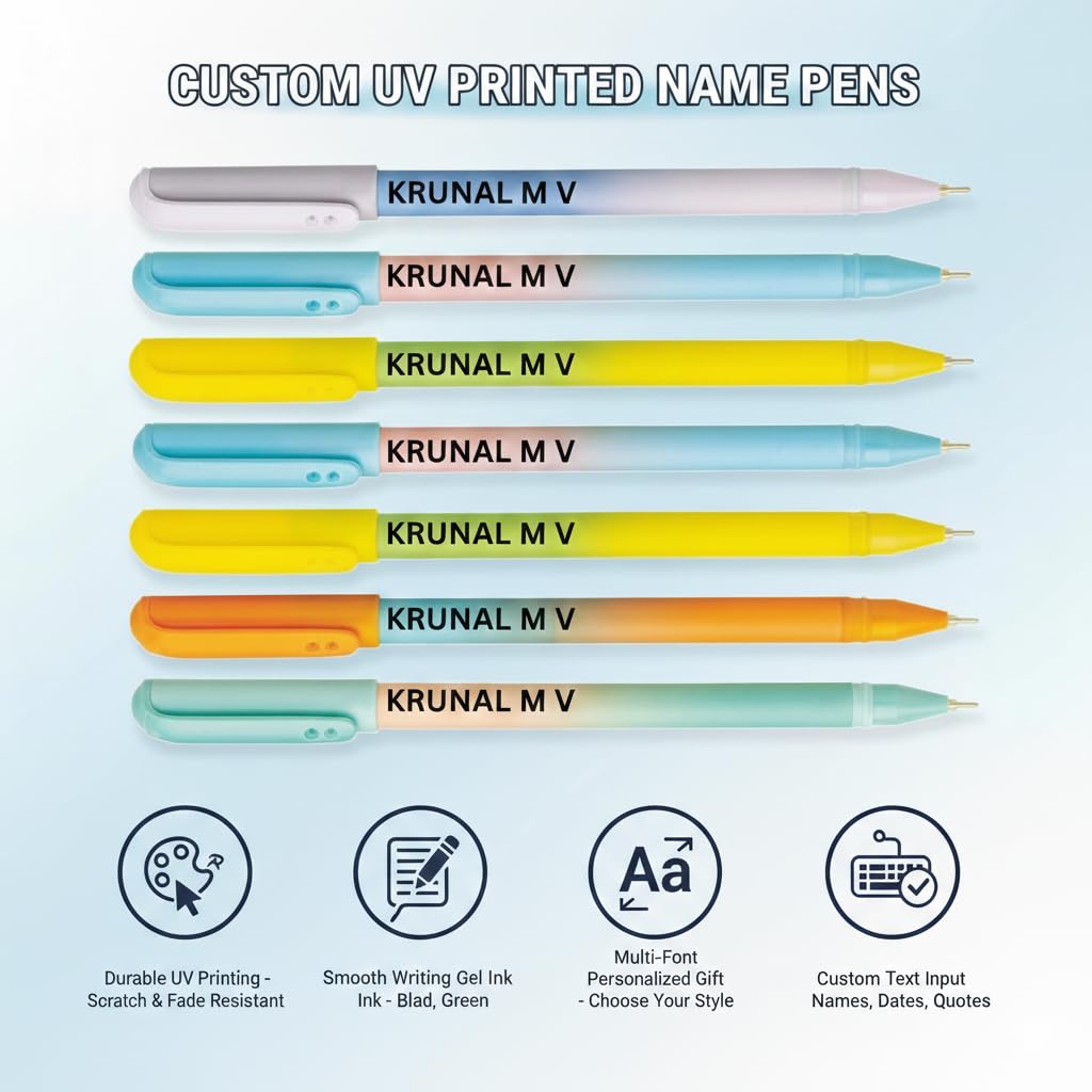 Customized Pen Set of 10 – Personalized UV Printed Pens with Custom Colourful Text & Font Options | Ideal for Corporate Branding, Birthdays & Return Gifts (Black, Gel)