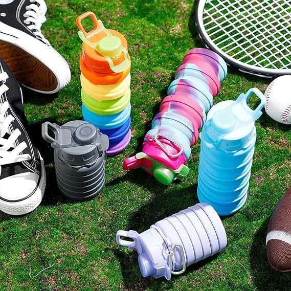 Silicone Sipper Bottle With Hook for Kids - Collapsible and Expandable Sipper Water Bottle