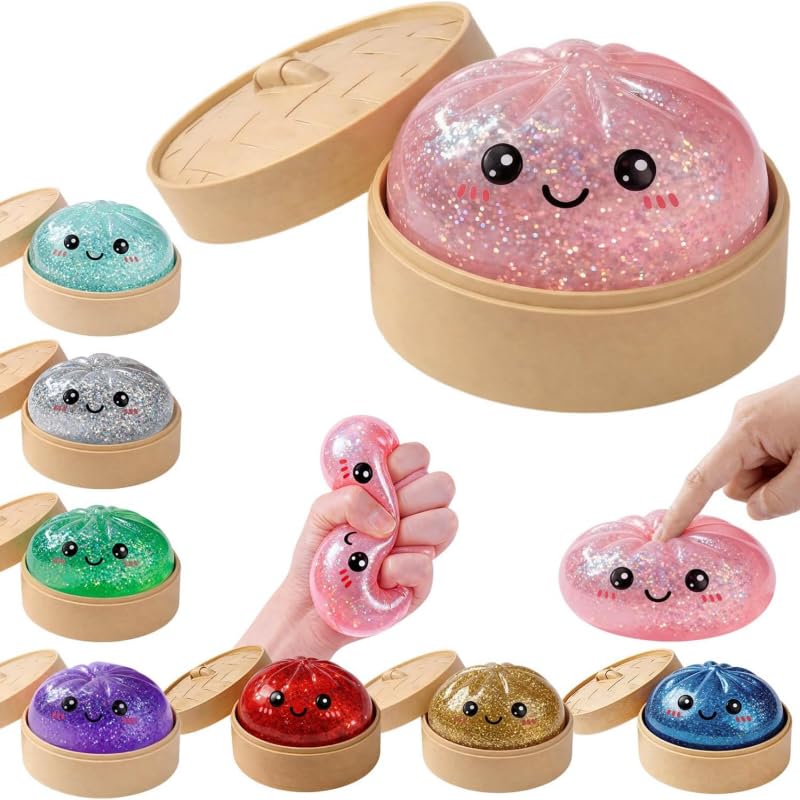 Dumpling Squishy Ball, Glitter Dumpling Mystery Box, Fidget Sensory Toy for Adults,Colorful Dumplings Stress Balls with Food Steamer,Stretchy Desk Toys { Rendom Pic of 1 Multicolour }
