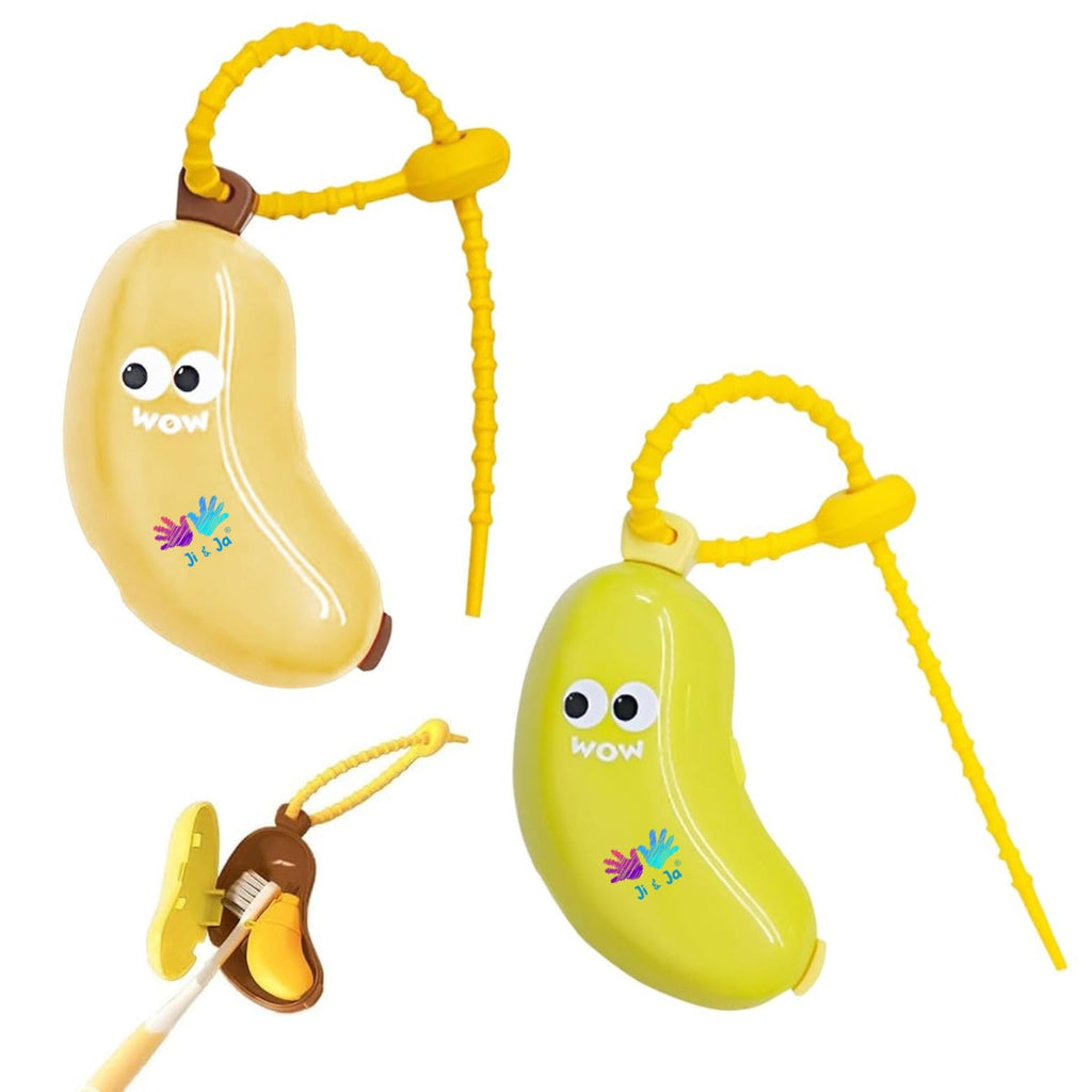 Banana Toothbrush Cover, Fun Banana Fruits Toothbrush Cover with Toothpaste Dispenser, Travel Toothbrush Head Covers, Portable Brush Travel Case