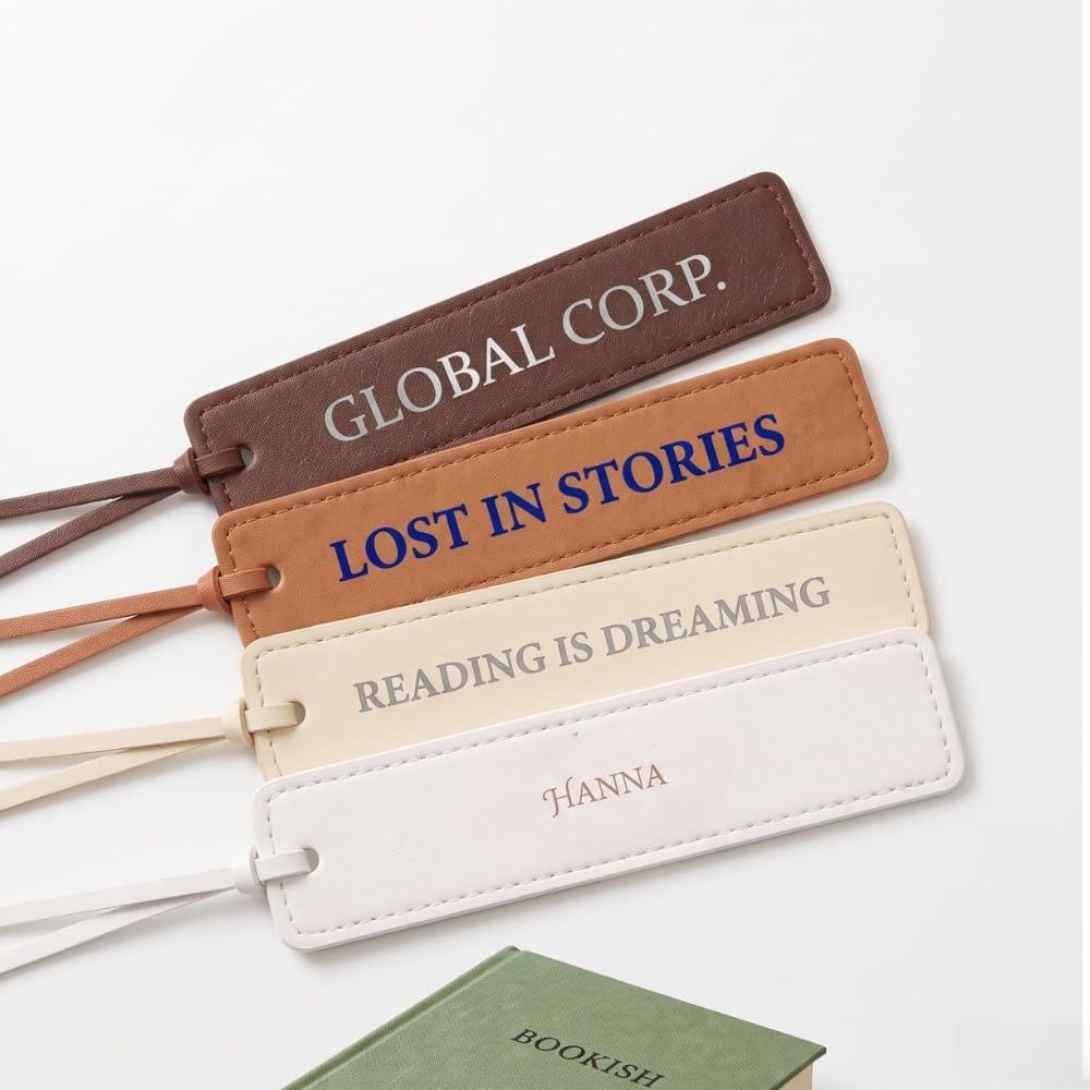 Custom Leatherette Bookmarks with Tassel (4 Pack, Earth & Elegance) – Personalized UV Printed Name & Quote Bookmarks for Book Lovers