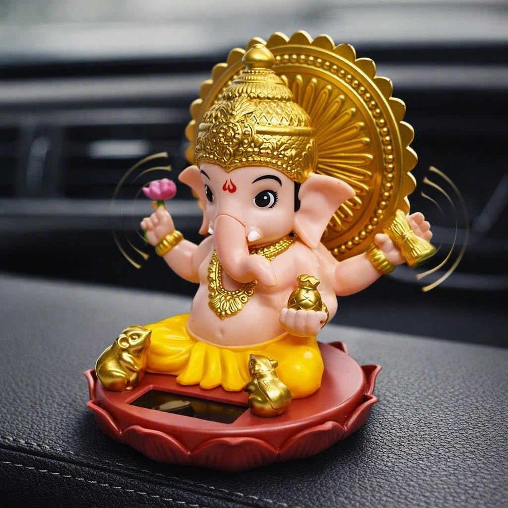 kunya® Moving Hand Solar Powered Ganesha Statue for Car Dashboard Home Decor and Office | Ganpati Bappa | Solar Powered Lord Ganesh ji Moving Hand