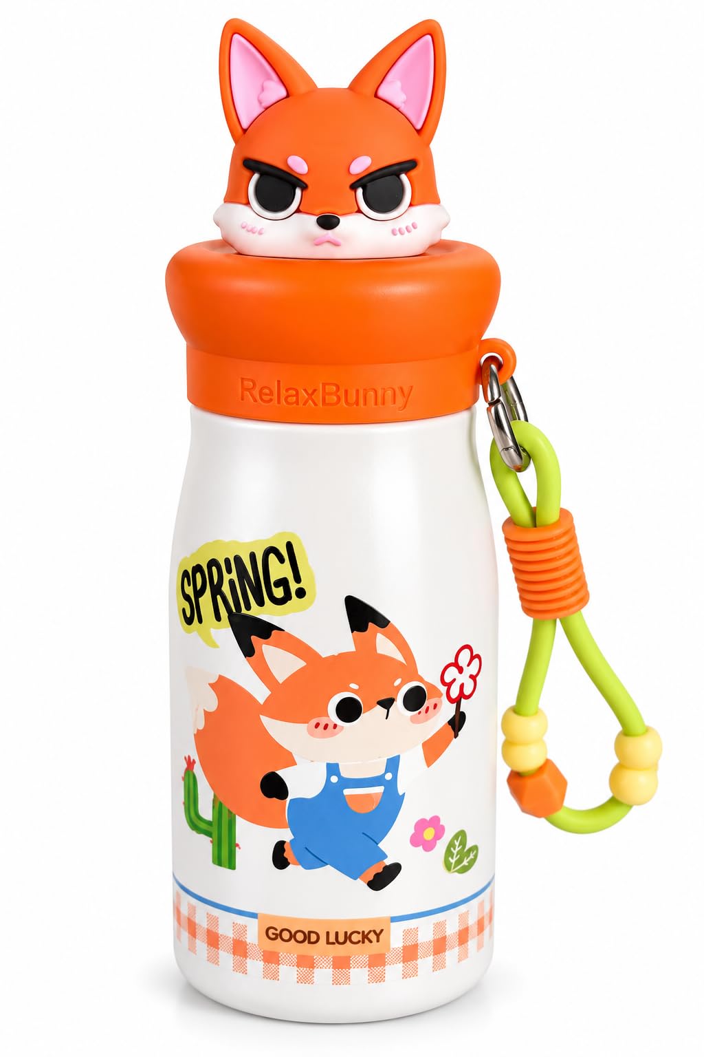 Fox Theme Animal Sipper Bottle  Stainless Steel Sipper Water Bottle with Straw  480 ml Leak proof Animal Sipper Bottle