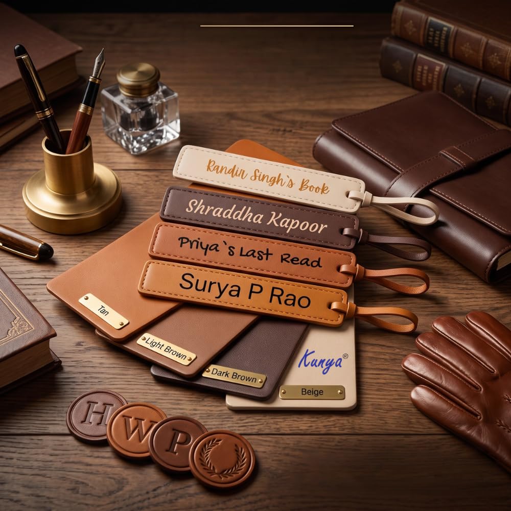 Custom Leatherette Bookmarks with Tassel (4 Pack, Heritage Warm) – Personalized UV Printed Name & Quote Bookmarks for Book Lovers