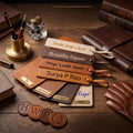 Custom Leatherette Bookmarks with Tassel (4 Pack, Heritage Warm) – Personalized UV Printed Name & Quote Bookmarks for Book Lovers