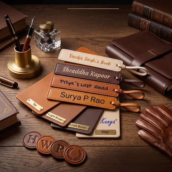 Personalised Leatherette Bookmarks with Tassel – 4 Pack, Heritage Warm