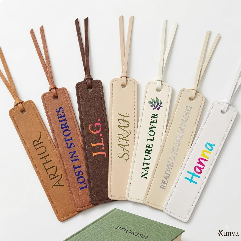 Custom Leatherette Bookmarks with Tassel (4 Pack, Light Aesthetic) – Personalized UV Printed Name & Quote Bookmarks for Book Lovers