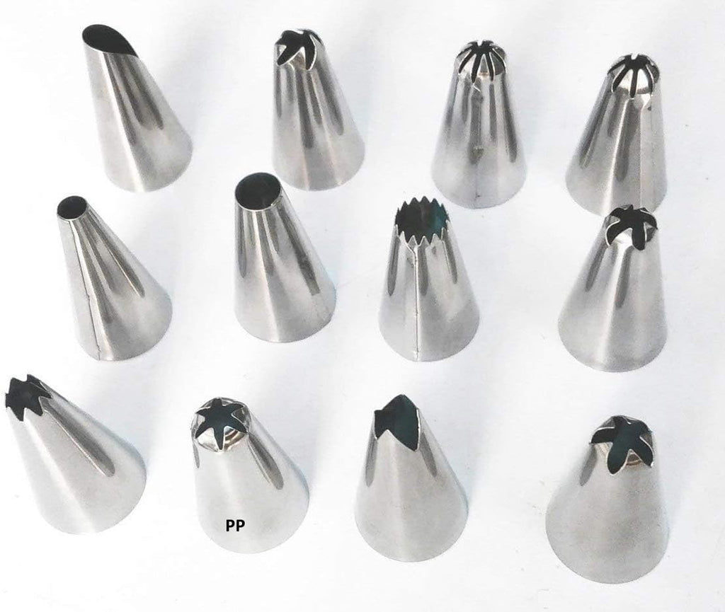 12 Piece Cake Decorating Set Frosting Icing Piping Bag Tips with Steel Nozzles
