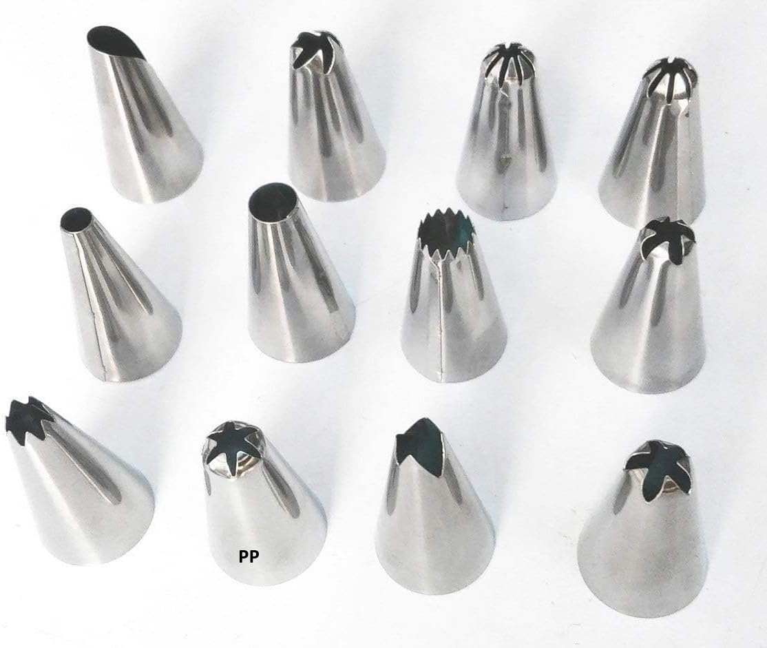 12 Piece Cake Decorating Set Frosting Icing Piping Bag Tips with Steel Nozzles