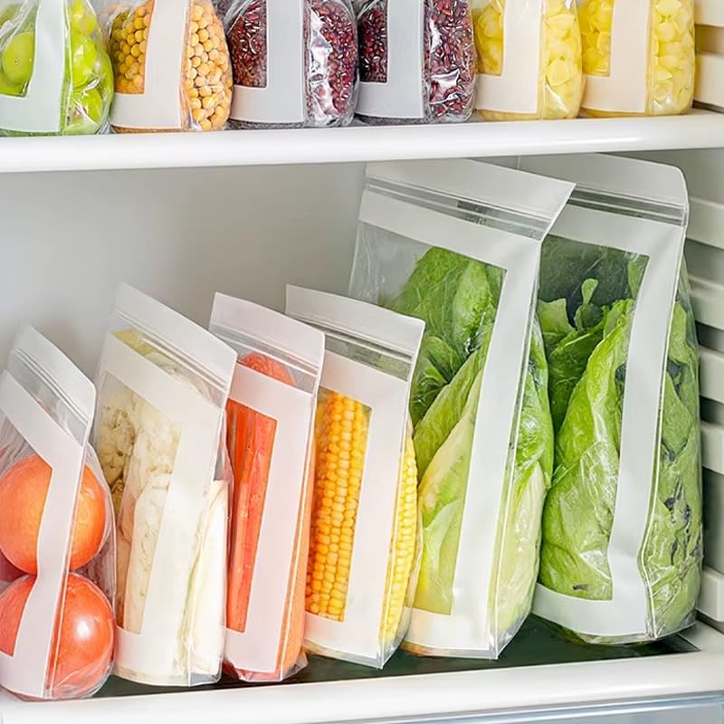 Zip Lock Kong Pouch Zip Lock Bags for Food Storage - Fridge Storage Bags, Zipper Pouch, ZipLock Bag, Ziplock Bag for Fresh Herbs Fruit Spices Veggies For Kitchen Organization (Long, 15, count)