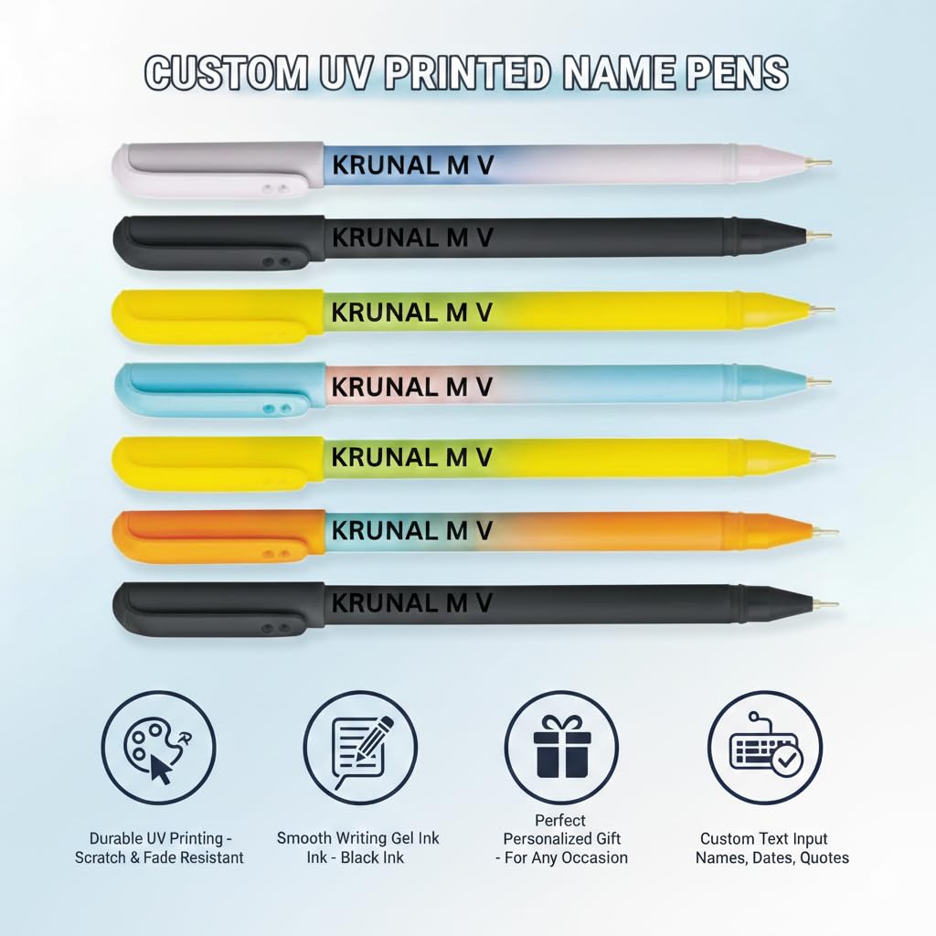 Customized Pen Set of 10 Personalized UV Printed Pens with Custom Colourful Text & Font Options | Ideal for Corporate Branding, Birthdays & Return Gifts (Blue, Gel)