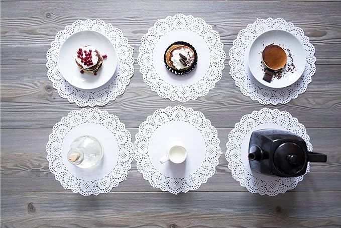 300 Pcs Round White Paper Doilies (3.5/4.5/5.5 Inch) | Vintage Lace for Cake & Desserts | Decorative Doily Paper Coasters & Placemats for Dining Table Decor, Craft & Weddings
