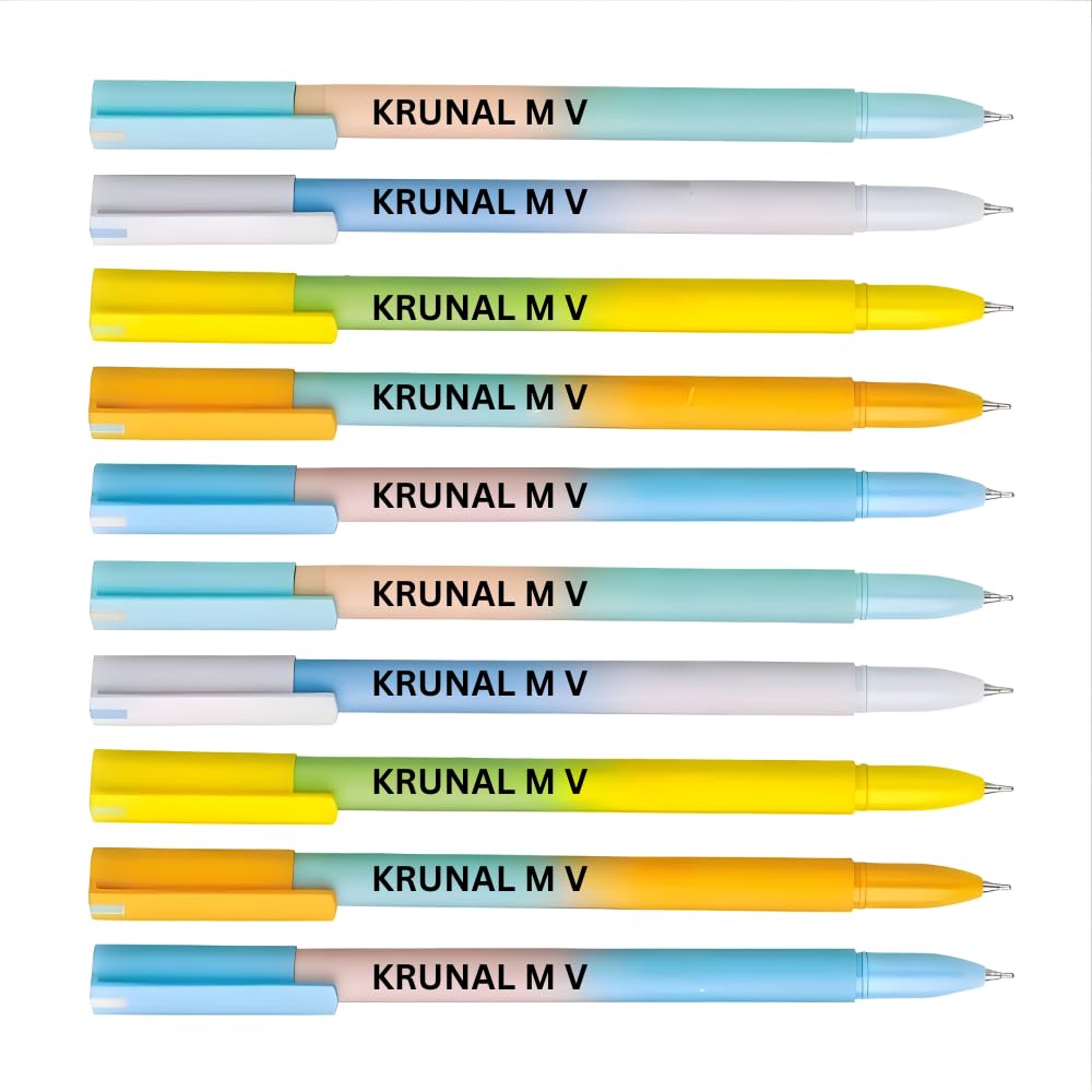 Customized Pen Set of 10 Personalized UV Printed Pens with Custom Colourful Text & Font Options | Ideal for Corporate Branding, Birthdays & Return Gifts (Blue, Gel)