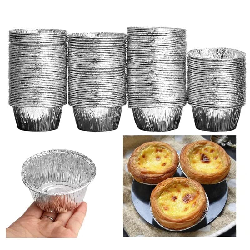 Kunya® Aluminium Foil Disposable Cups Baking Bake Muffin Choco Lava Cupcake Tin Mold Round, 100- Pieces
