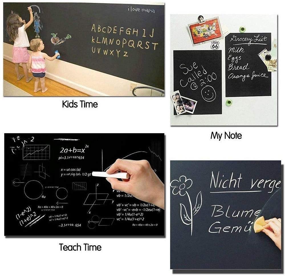 Black Board Vinyl (45x200cm) Wall Sticker Removable Decal Chalkboard with 5 Chalks for Home School Office College Room Kitchen Kids