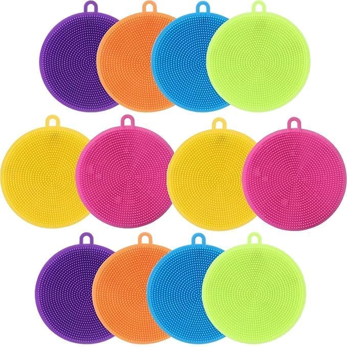Silicone Dish Scrubber – Food Grade BPA-Free Sponge Brush, Reusable Rubber Cleaning Pad for Kitchen Dishes, Pots, Fruits & Vegetables – Fast Drying & Dishwasher Safe, Multi-Color (p-4)