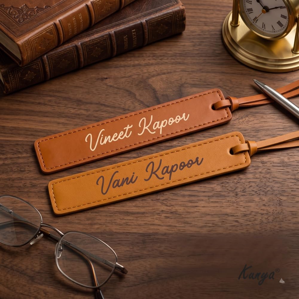 Custom Leatherette Bookmarks with Tassel 2 Pack, Classic Vintage – Personalized UV Printed Name & Quote Bookmarks for Book Lovers