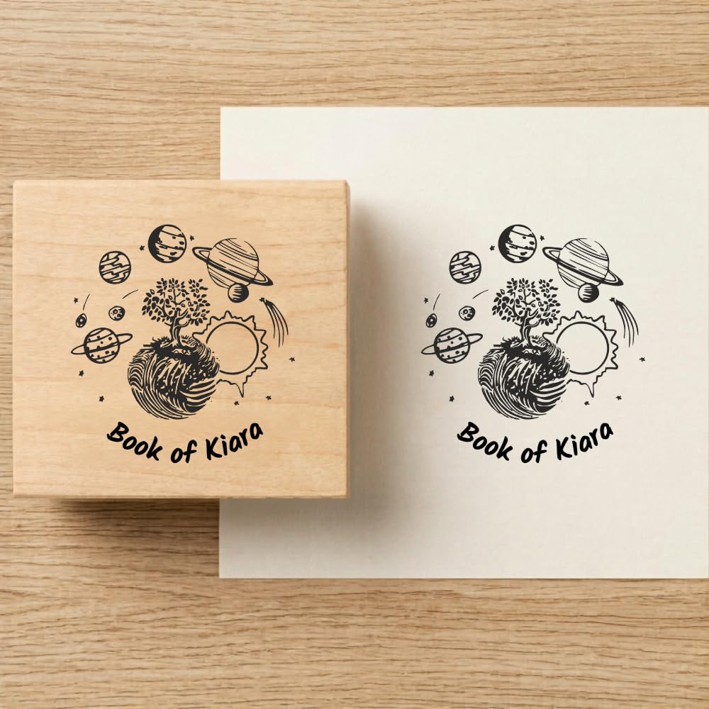 Personalised Book Stamp with Your Name(3.5 cm Dia), customised for Stamping Books for Readers, Great Gift for booklovers, Kids, Teachers (Sapce Dreamer)