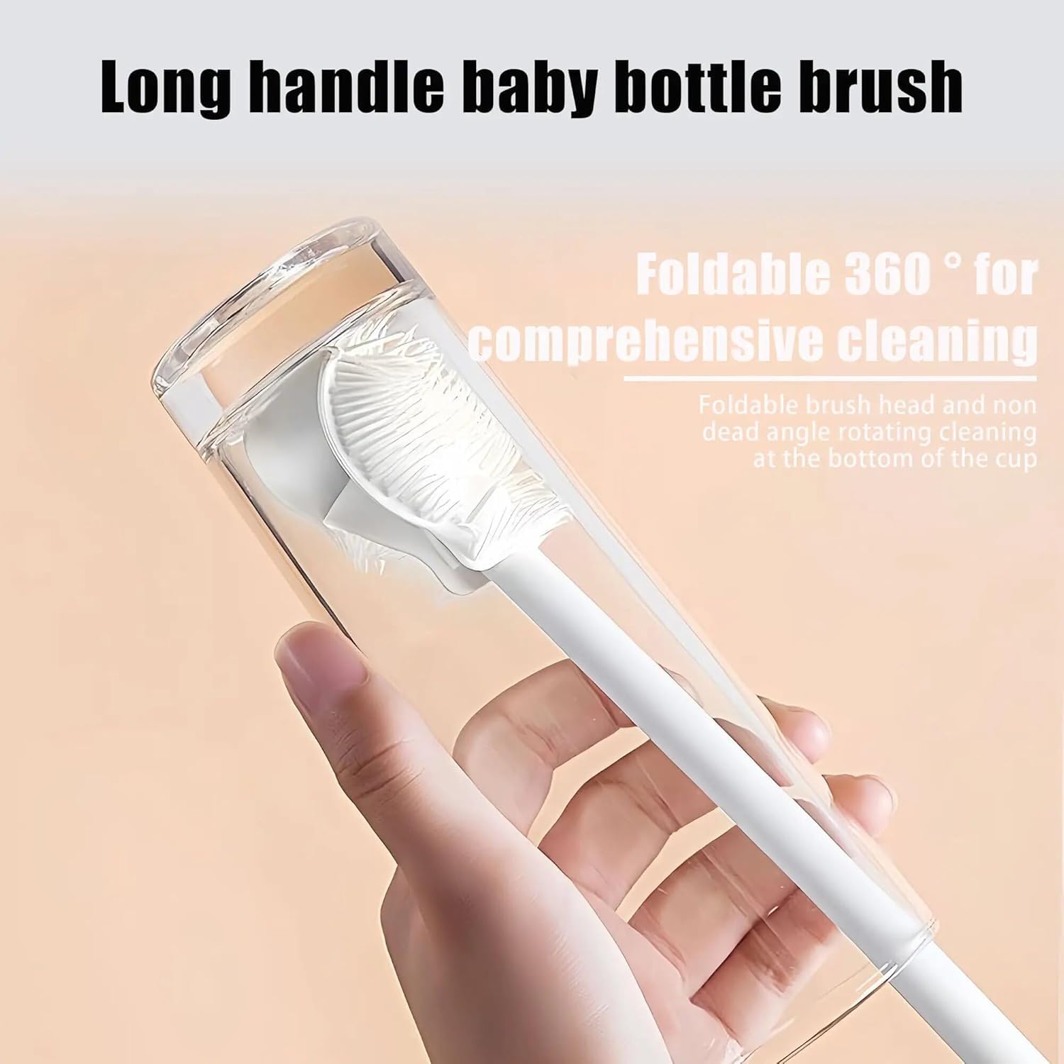 Bottle Cleaning Brush Silicone Long Handle 360° Rotation and Flexible, Water Bottle, Containers, Vase Milk Bottle for Kids Cleaner for Kitchen Tools Item Products Gadgets