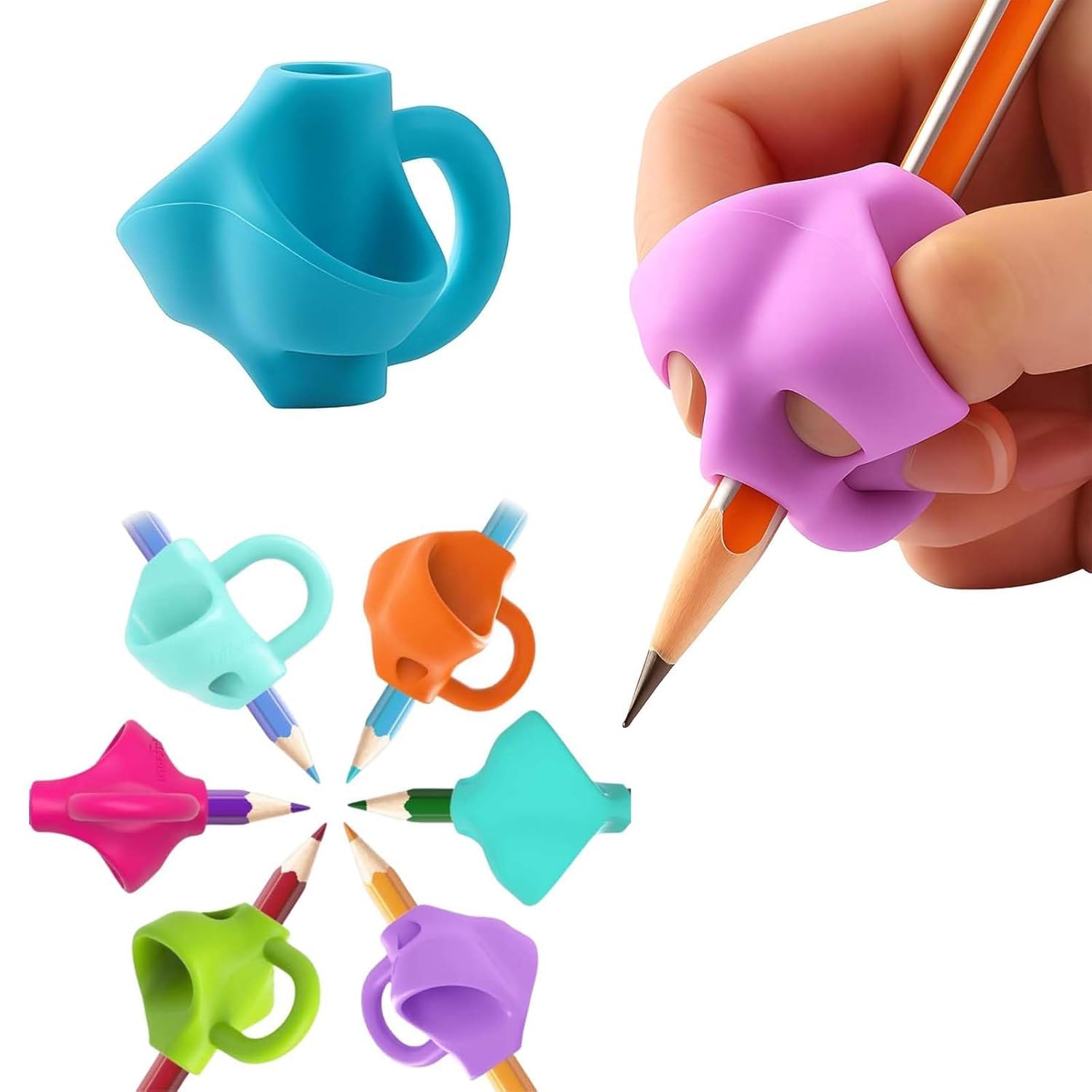 4 PCS Silicone Pencil Finger Grips – Ergonomic Writing Aid for Kids & Adults, Soft Non-Slip Grip for Pens, Pencils & Stylus, Handwriting Comfort Support