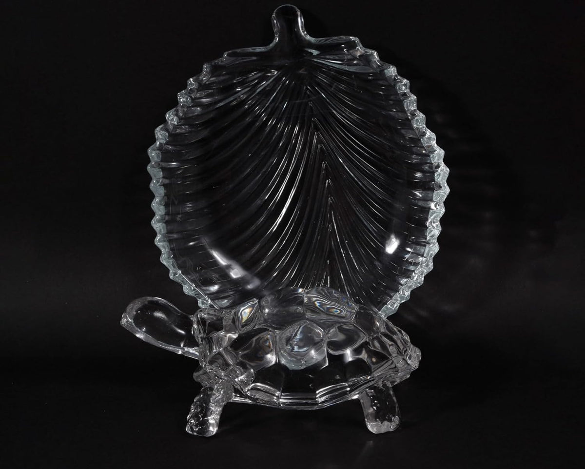 Vastu Feng Shui Crystal Turtle on Glass Plate – Clear Crystal Tortoise for Good Luck, Prosperity & Home Harmony