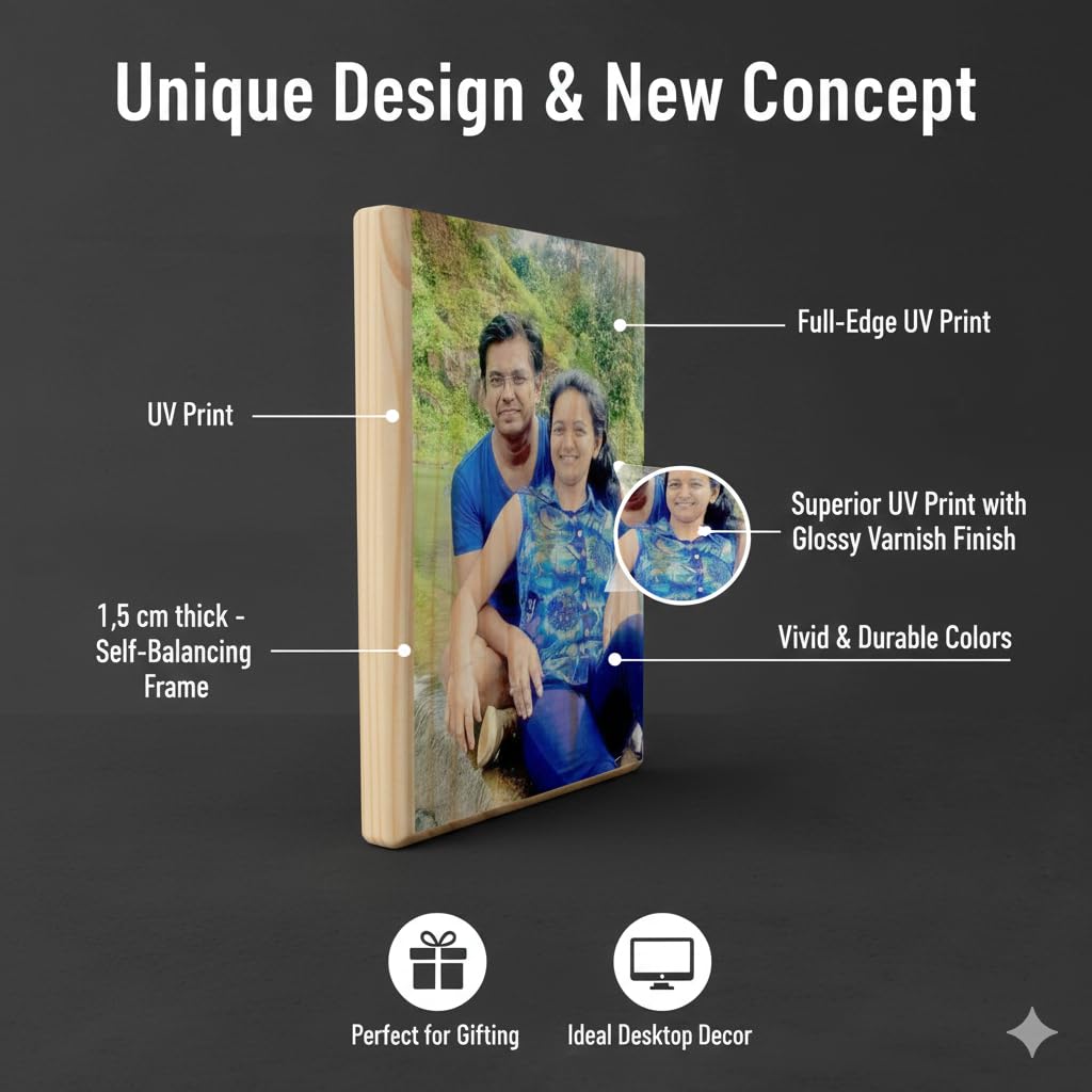 Custom Wooden Photo Frame Gift with Custom Name & Message -Full Print, Landscape
