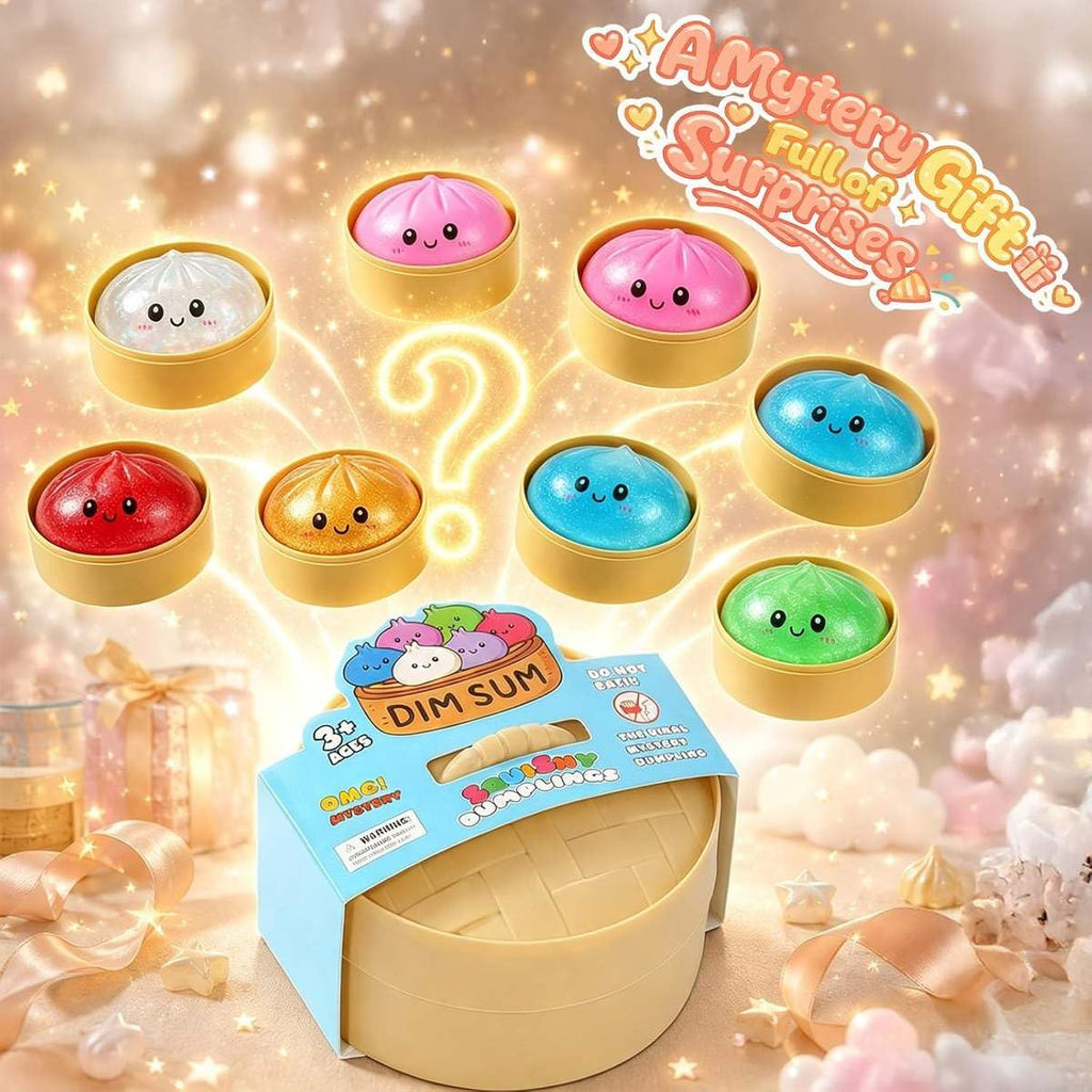 Dumpling Squishy Ball, Glitter Dumpling Mystery Box, Fidget Sensory Toy for Adults,Colorful Dumplings Stress Balls with Food Steamer,Stretchy Desk Toys { Rendom Pic of 1 Multicolour }
