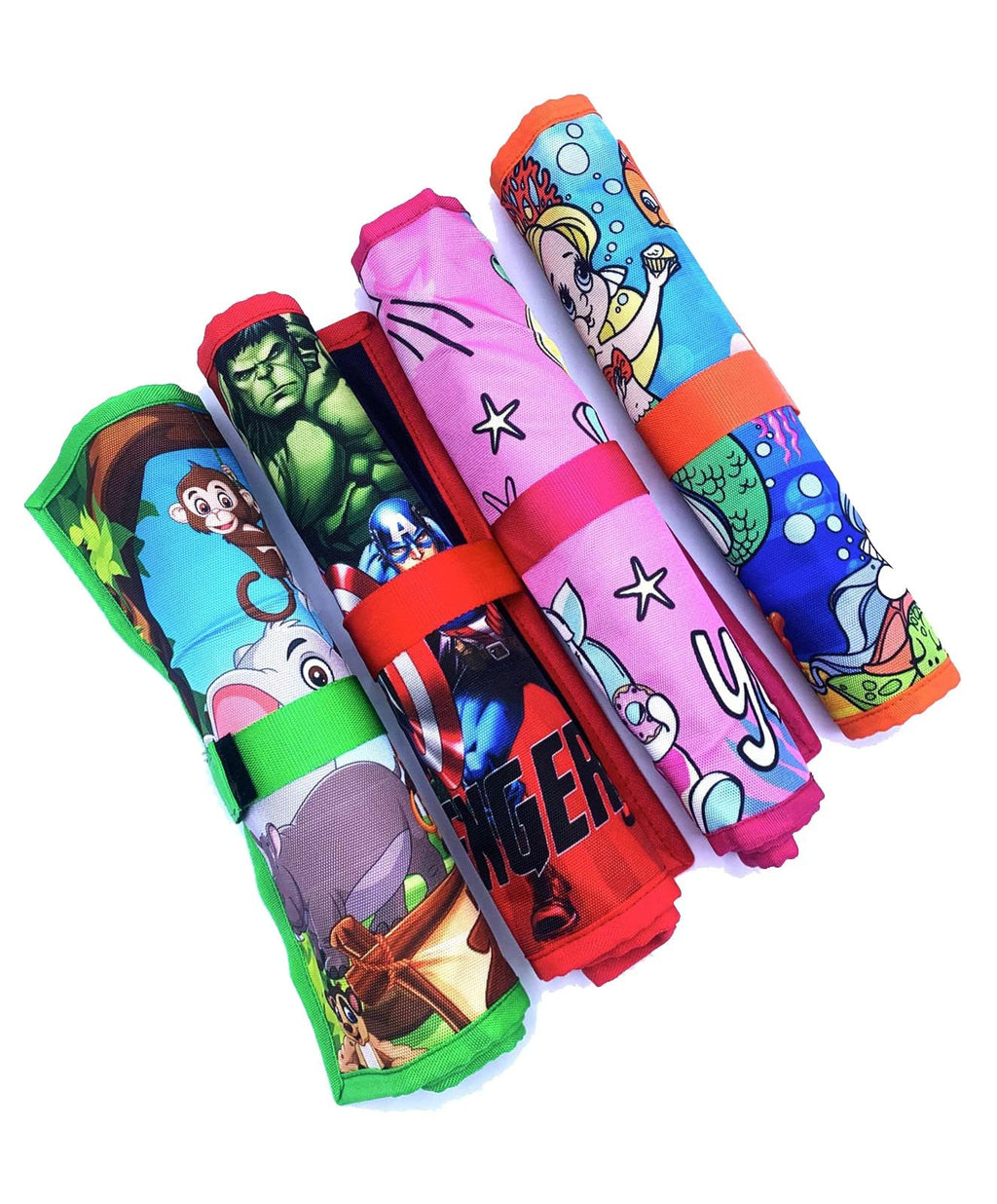 Dinosaur Printed Roll-Up Placemat for Kids – Rollable Nylon Dinner Mat with Cutlery Pockets