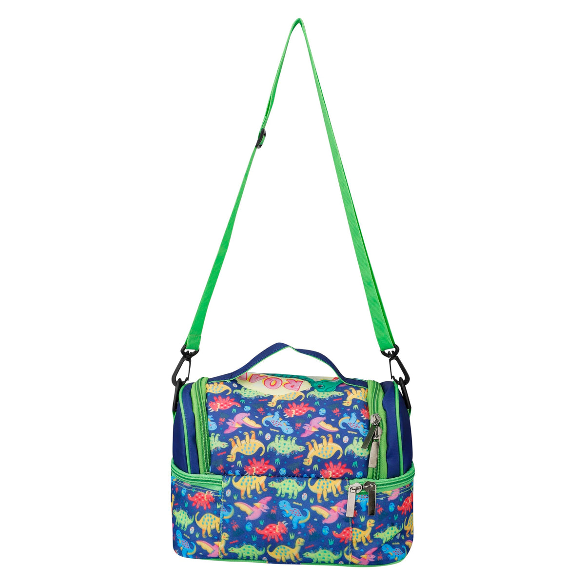 Double Insulated Tiffin Lunch Bag with Multi Zipper Pockets for School (Dinosaur Multi)
