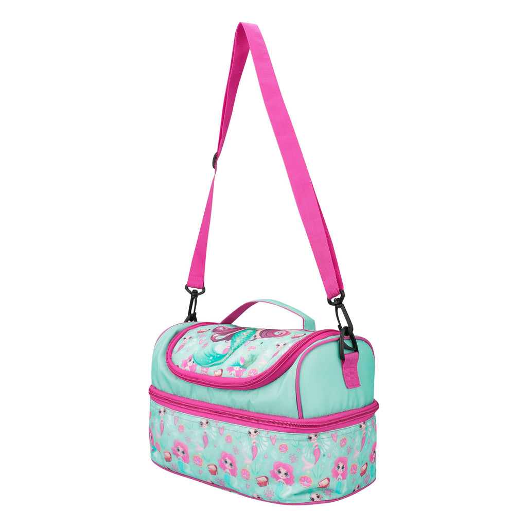 Ji and Ja® Multi Compartment Dual Slot Lunch Bag Double Insulated Tiffin Lunch Bag with Multi Zipper Pockets for School (Mermaid Blue)