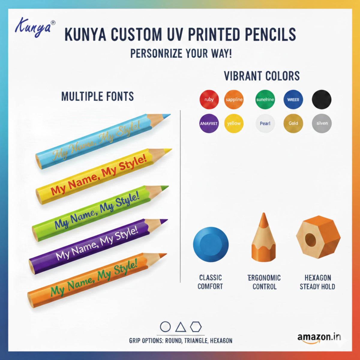 Customised UV Printed Name Pencil for Kids Personalised Pencils for School Birthday Return Gifts With Multiple Text Colour & Wide Range Of Font Option Free Eraser Sharpener(Hexagon, 10)