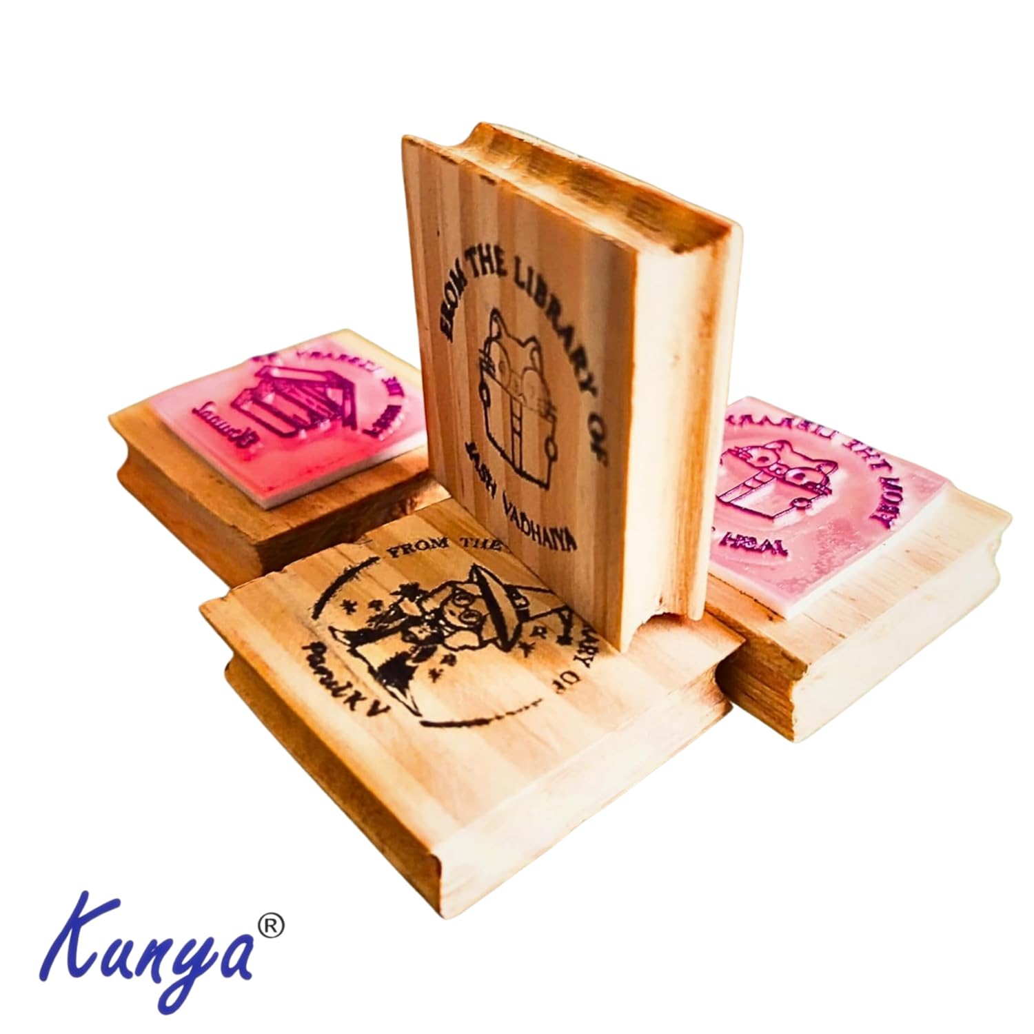 Personalised V INITIAL STAMP Wooden Book Stamp