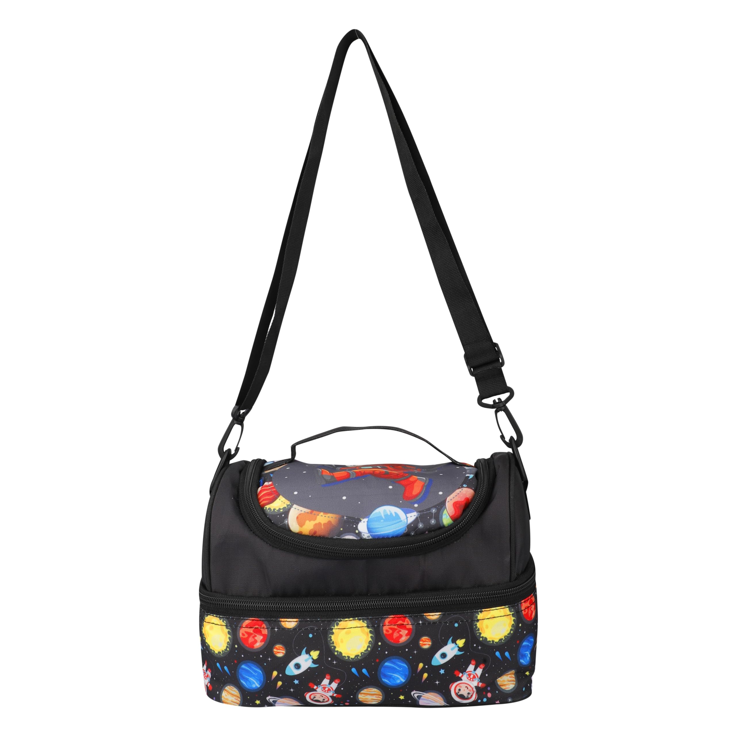 Double Insulated Tiffin Lunch Bag with Multi Zipper Pockets for School (Space Black)