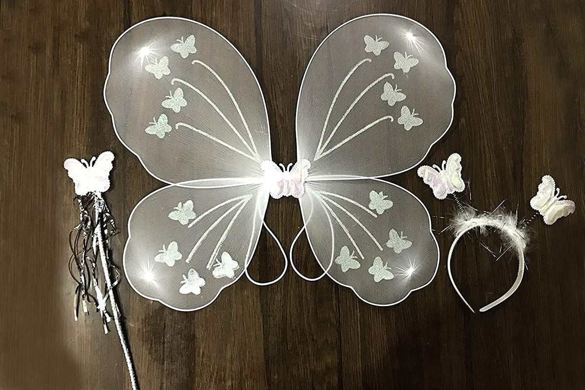 Cotton Blend Baby Girl's Fairy Butterfly Wings Costume Butterfly Fairy Angel Wing, Wand And Hairband (White)