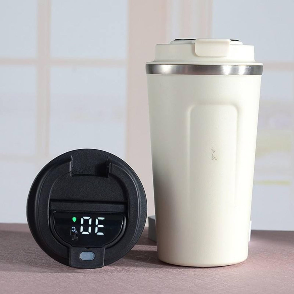 Customised Coffee Tumbler with Temperature Display UV printed  Name Text logo  -White