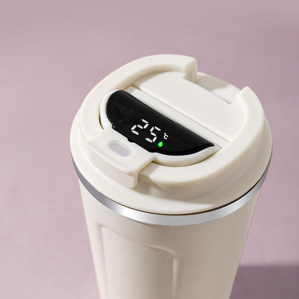 Customised Coffee Tumbler with Temperature Display UV printed  Name Text logo  -White