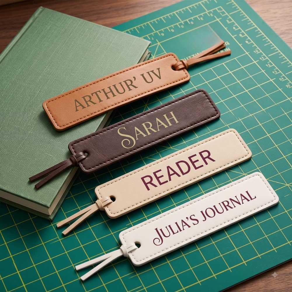 Custom Leatherette Bookmarks with Tassel (4 Pack, Light Aesthetic) – Personalized UV Printed Name & Quote Bookmarks for Book Lovers