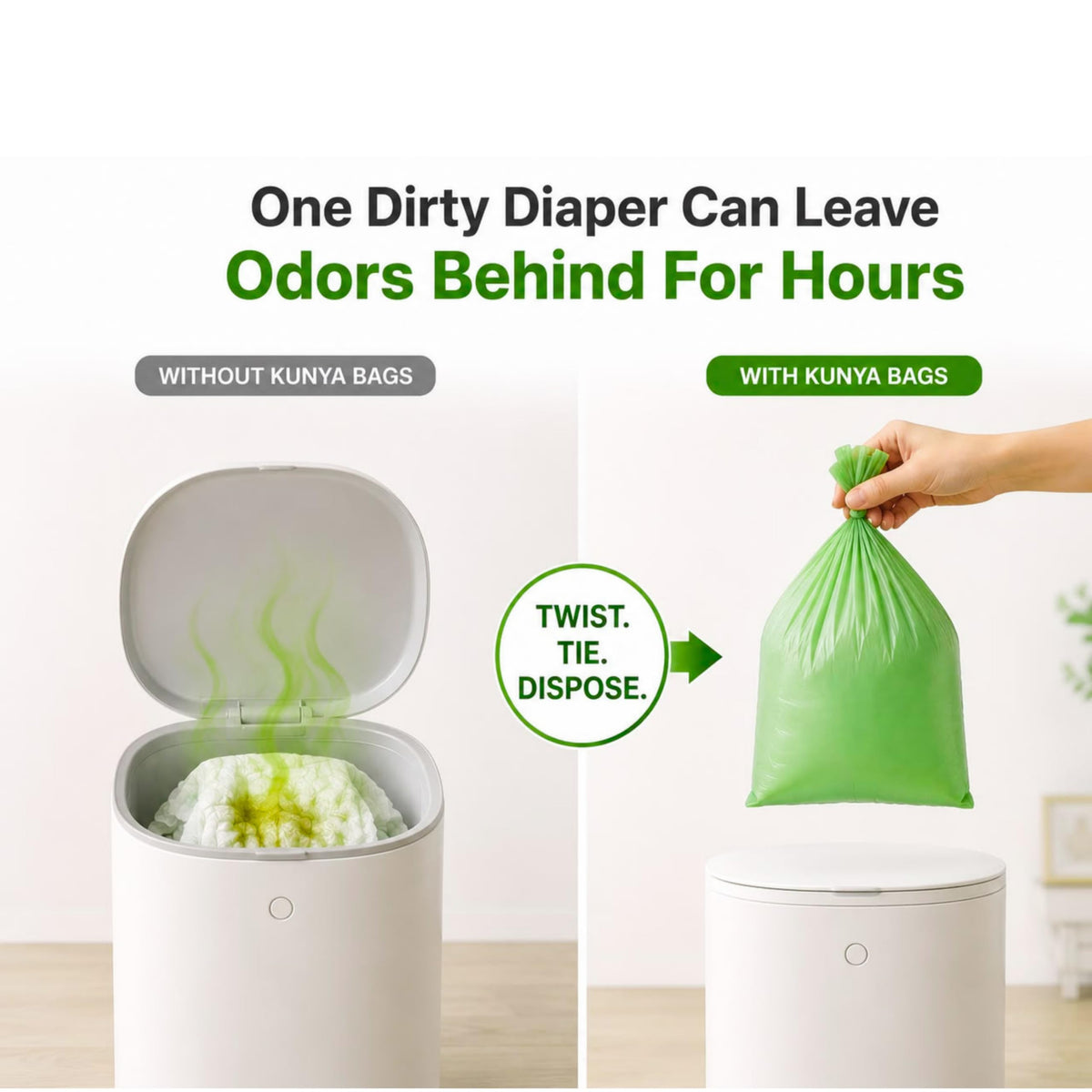 Baby Diaper Disposal Bags – 90 Bags (6 Refill Rolls x 15) | Biodegradable, Leak Proof & Odour Sealing ,Made in India
