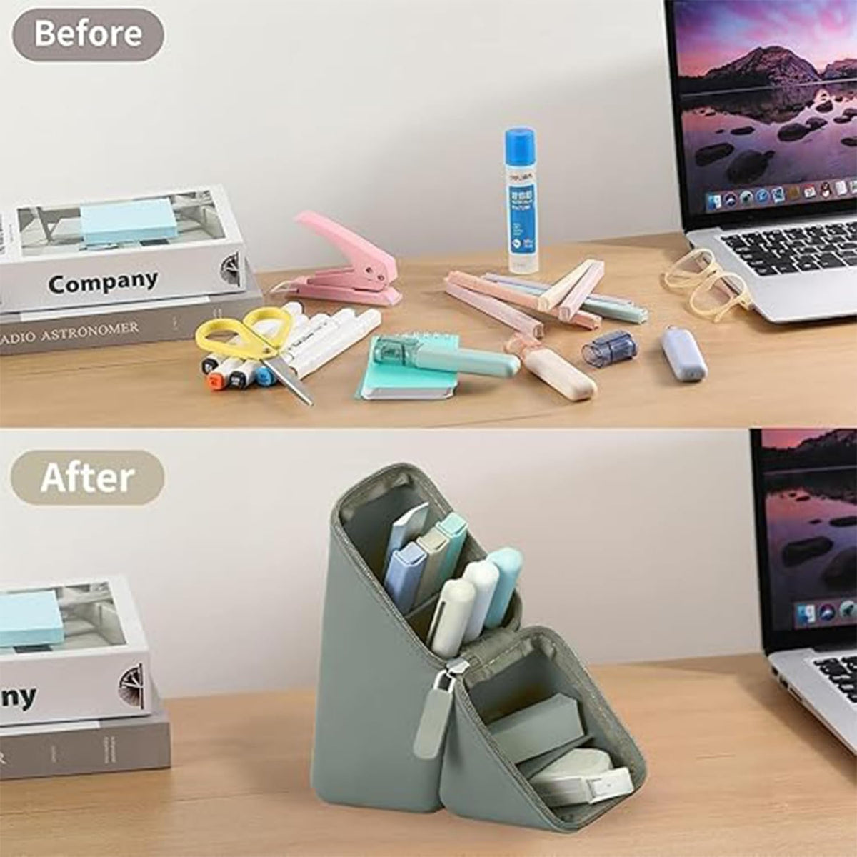 Triangle Stand Up Pencil Case Silicone Desk Pen Organizer Large Capacity Zipper Stationery Pouch Portable School Office Supply Bag (Multicolor)