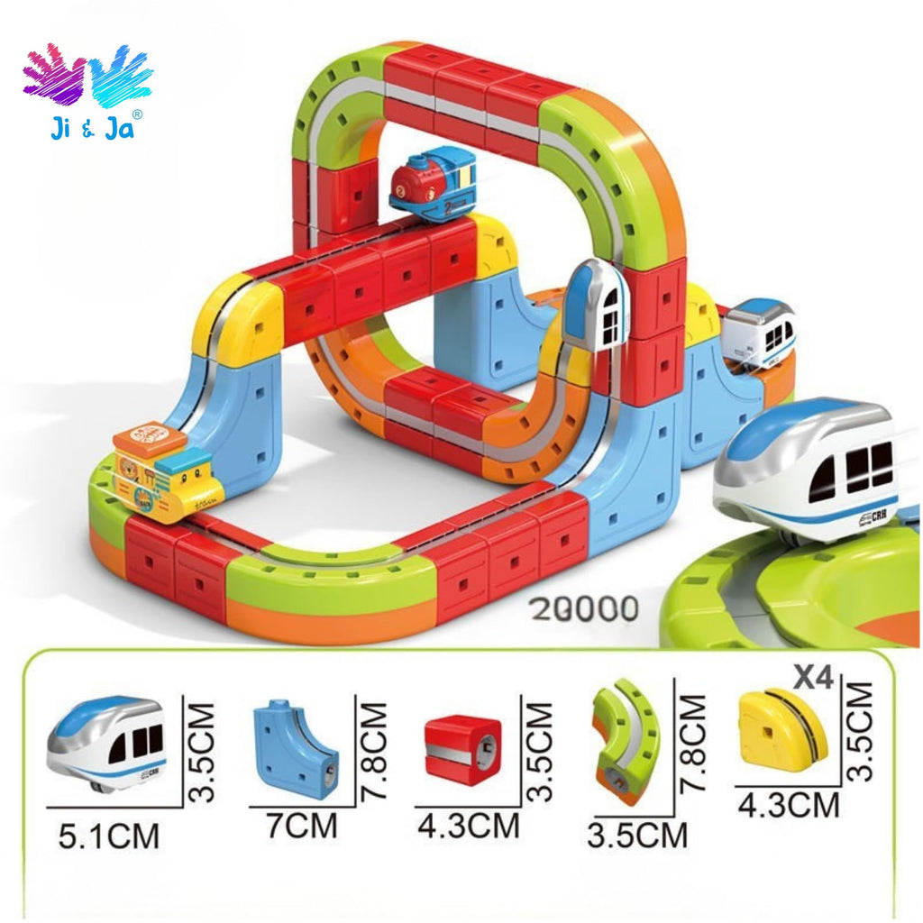 Ji and Ja Cube Track Train Set, 3D Infinity Track with Flexible Tracks for Kids, Cube Trackss Train- DIY Railroad Block Toys, Anti Gravity Race Tracksss with Car, STEM Educational Building Toy