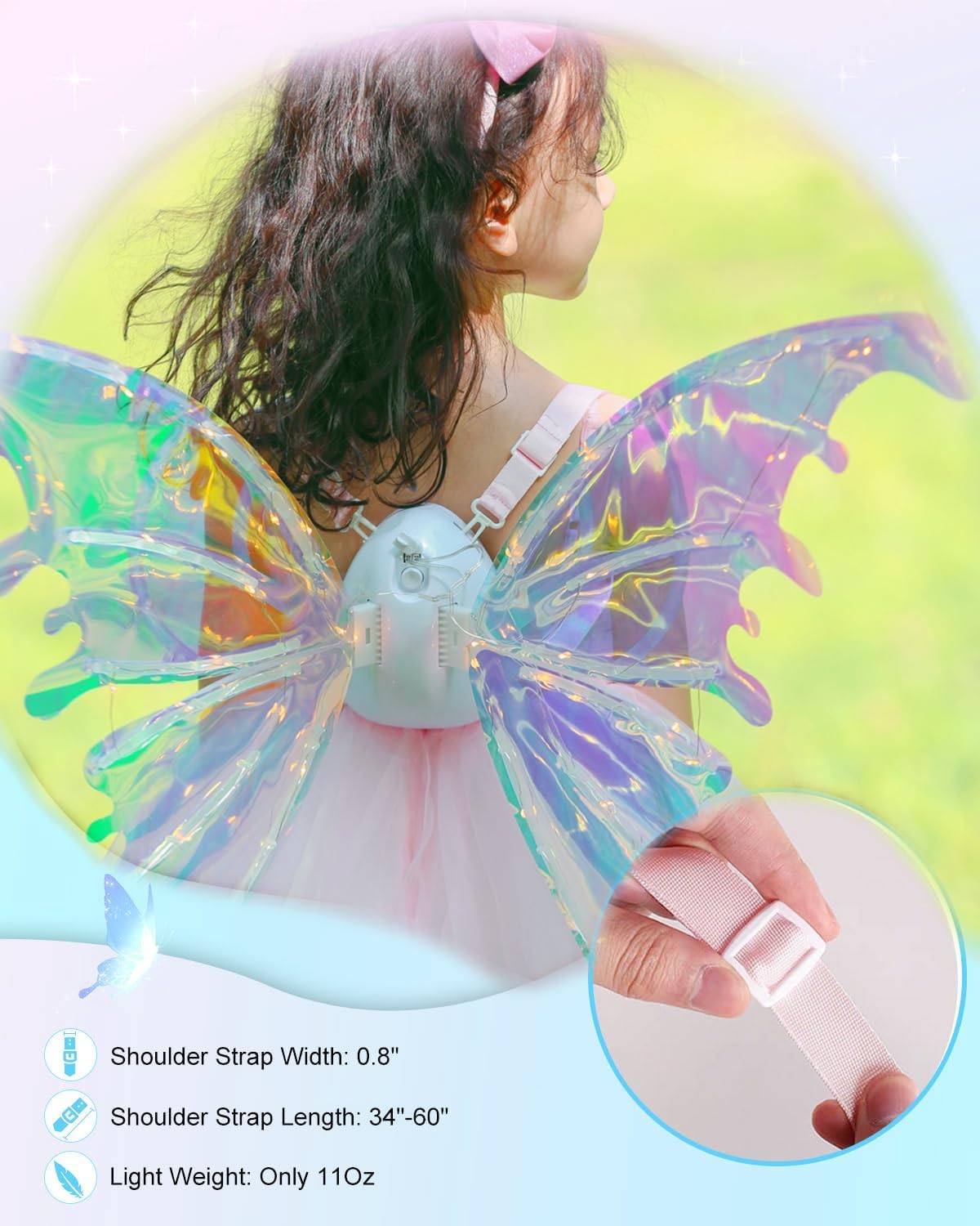 Angel Wings Electric Moving Butterfly Wing With LED lights for Girls( Battery not Included ) (Multicolour)