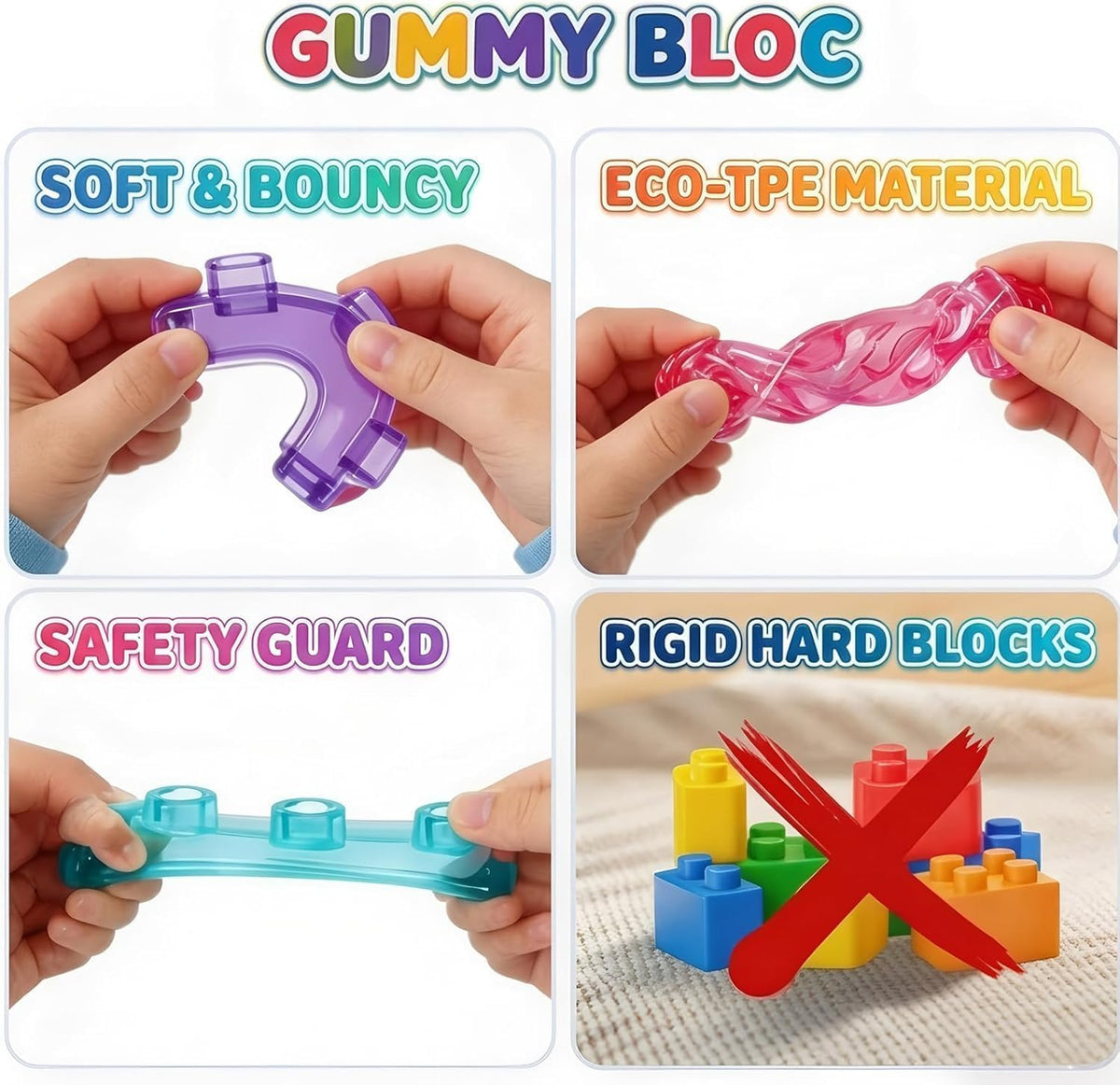 Sensory Soft Magic Gummy Building Blocks Squishy Stacking Toy Set 24 PCS- Age 3+ Squeezable Stretchable Montessori Learning Creative Play Puzzle Blocks for Toddlers & Kids