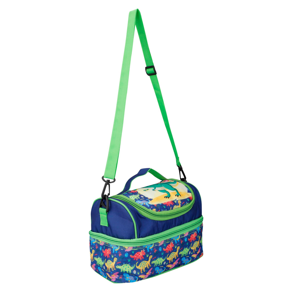 Double Insulated Tiffin Lunch Bag with Multi Zipper Pockets for School (Dinosaur Multi)