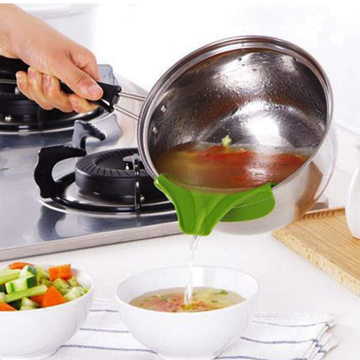 Multi Purpose Silicone Slip On Pour Soup Spout Funnel | Spout Funnel for Pots Pans and Bowls and Jars