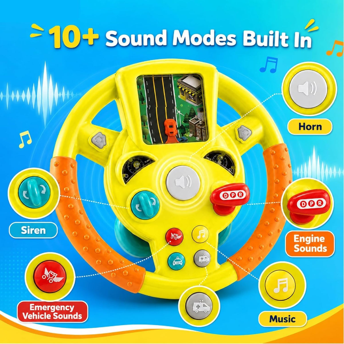 Steering Wheel Realistic Car Driving Simulator with LED Lights, Horn, Gear Lever, Turn Signals, Interactive Sounds & Music | Educational Pretend Play Toy for Boys, Girls 3–6 Yrs