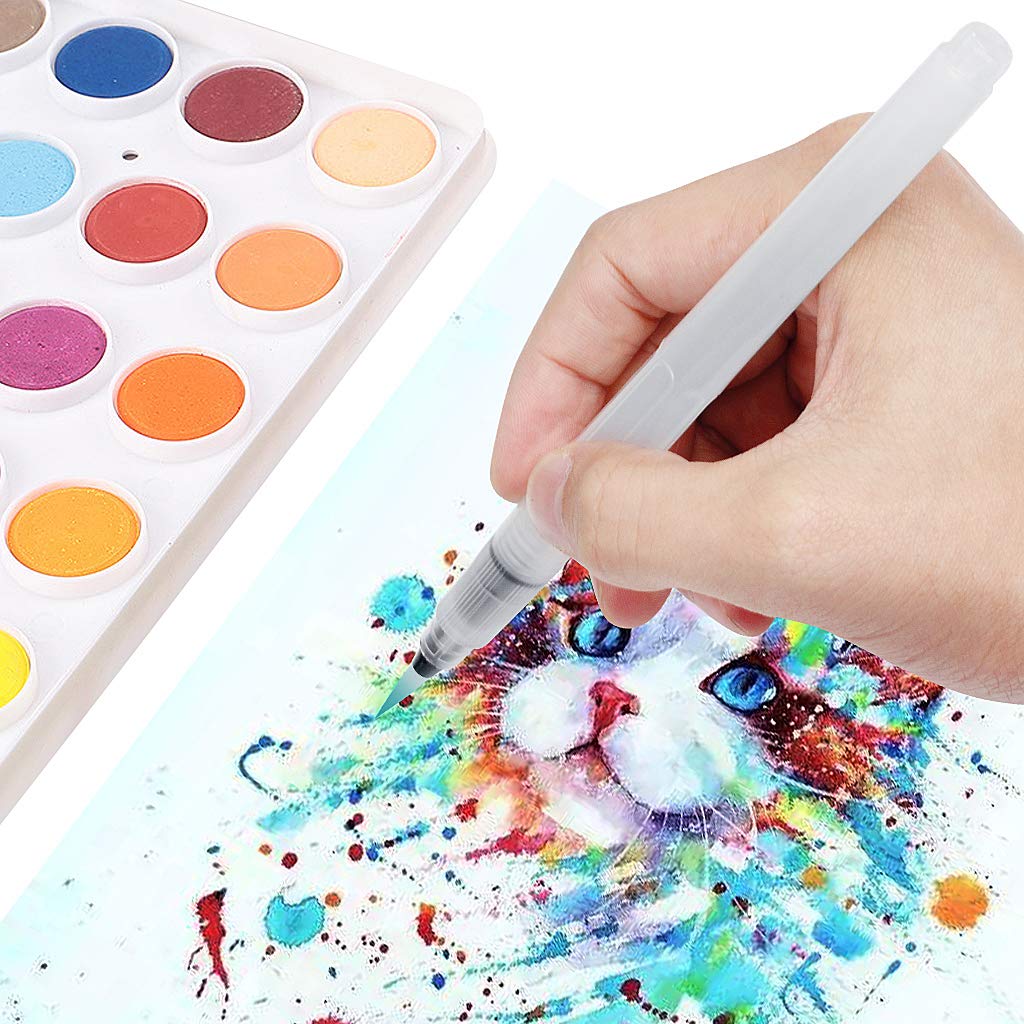 Water Brush Pens Watercolor Brushes 6 Pcs Set with Different Size Tips Water Reservoir Pen for Watercolour Painting Oil Acrylic Painting and Calligraphy